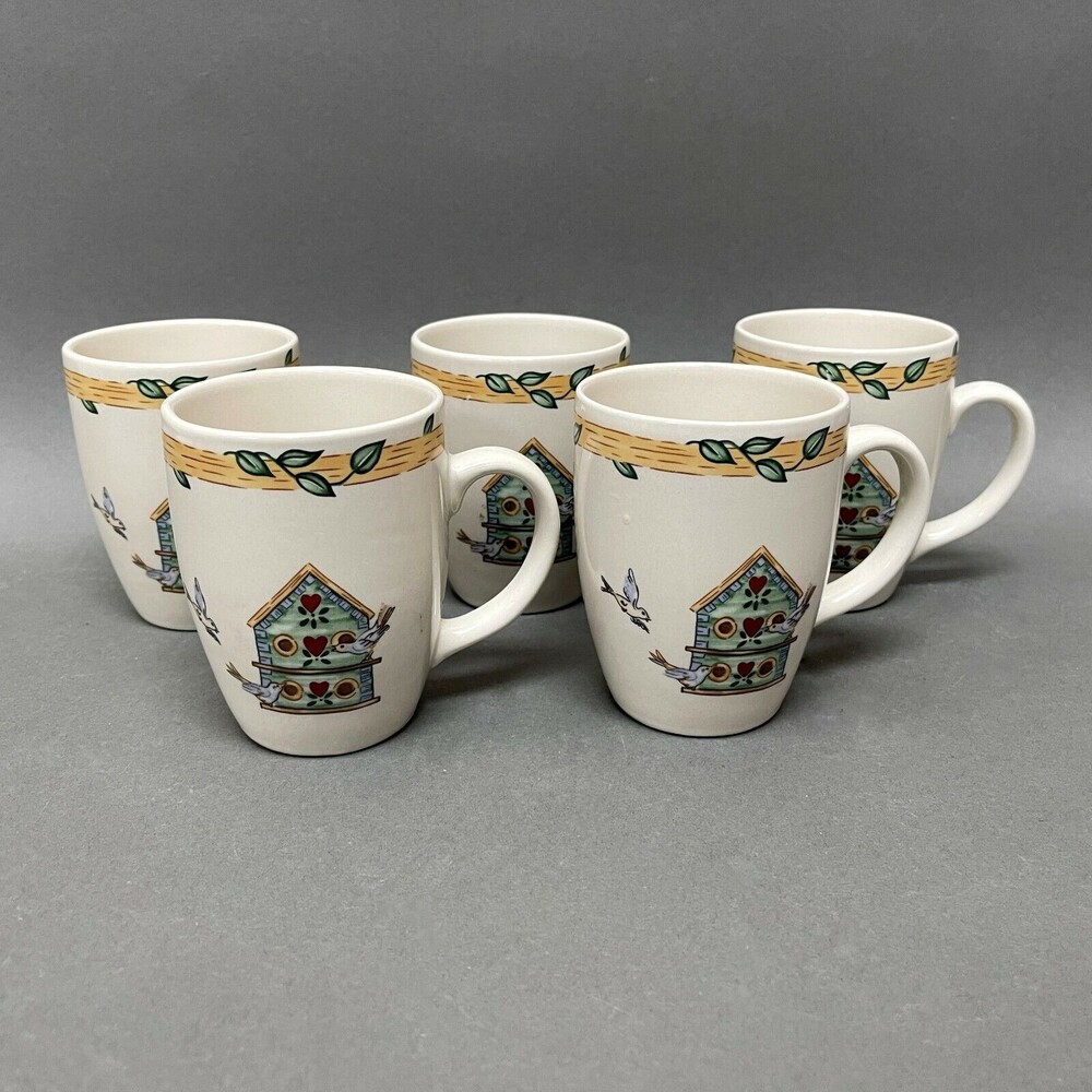 Thomson Pottery Cups Birdhouse Birds Heart Vine Border Lot of 5 - Picture 5 of 7